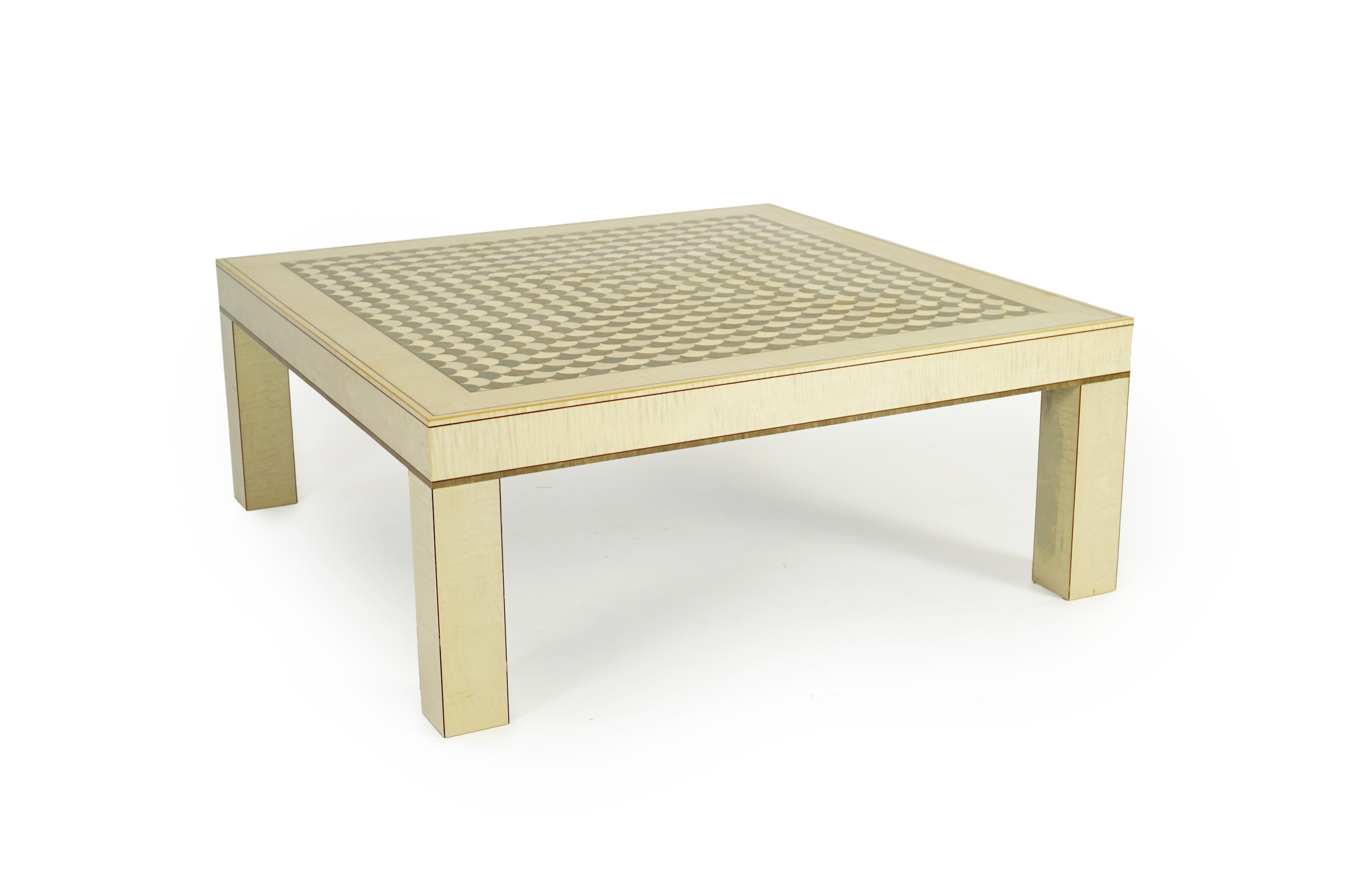 Lignae: A contemporary square sycamore and specimen wood coffee table on square legs